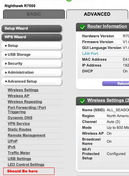 Night hawk wifi url is missing